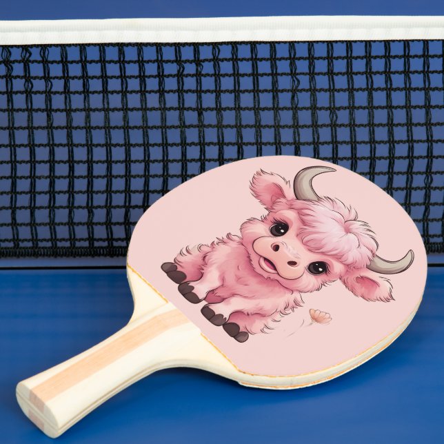 Fluffy Pink Highlands Scottish Cow Tischtennis Schläger (InSitu)