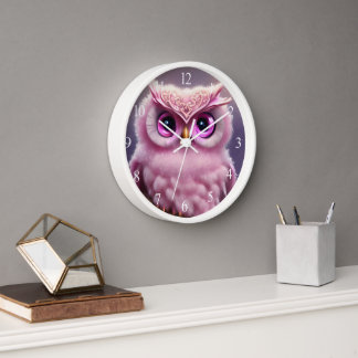 Fluffy Pink Owl mit Herz Uhr