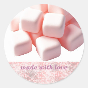Fluffy Pink Square Marshmallows Runder Aufkleber