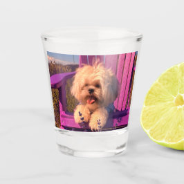Fluffy Playful Shih Tzu Puppy Smiles, Purple Chair Schnapsglas