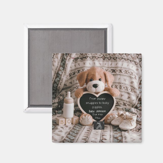 Fluffy Puppy Baby und Schwangerschaftsankündigung Magnet (Vorderseite/Rückseite)