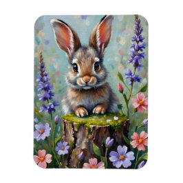 Fluffy Rabbit in einem Feld von Blume Magnet