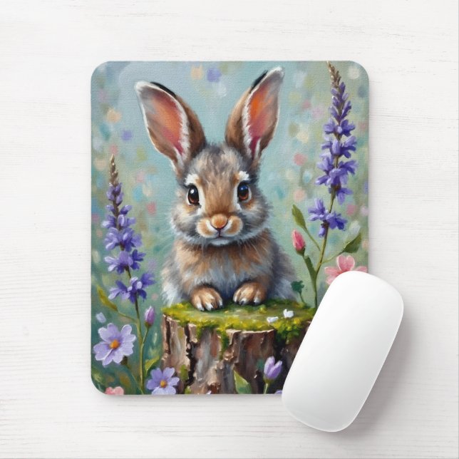Fluffy Rabbit in einem Feld von Blume Mousepad (Mit Mouse)