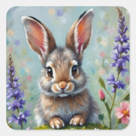 Fluffy Rabbit in einem Feld von Blume Quadratischer Aufkleber