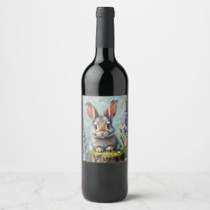 Fluffy Rabbit in einem Feld von Blume Weinetikett