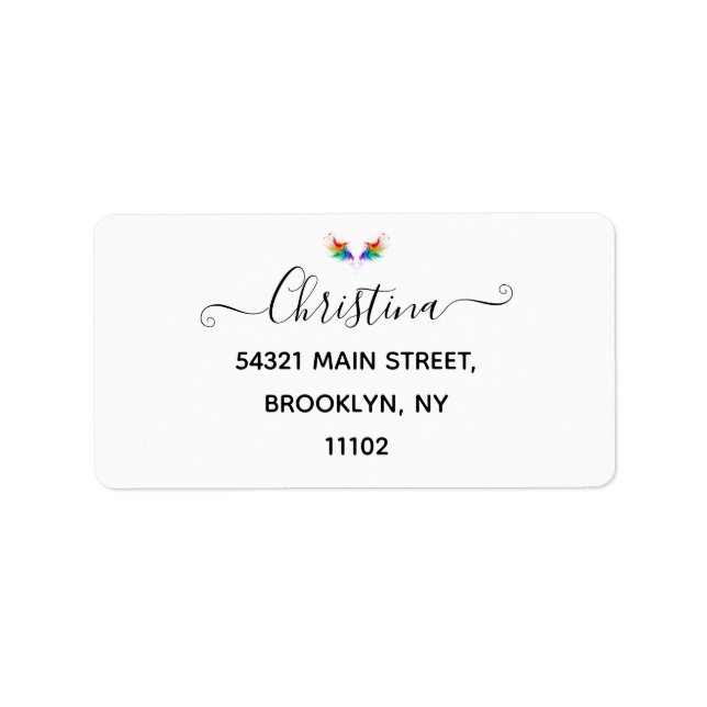 Fluffy Rainbow Wings Adressaufkleber (Vorne)
