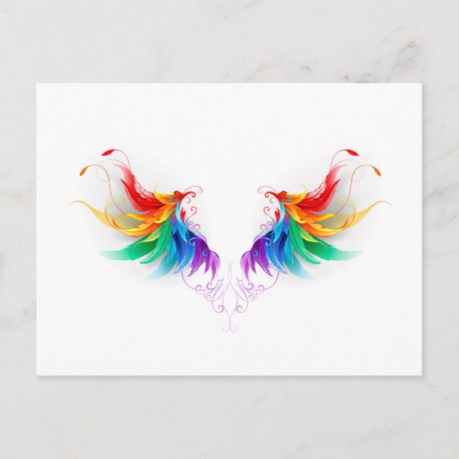 Fluffy Rainbow Wings Ankündigungspostkarte (Vorderseite)