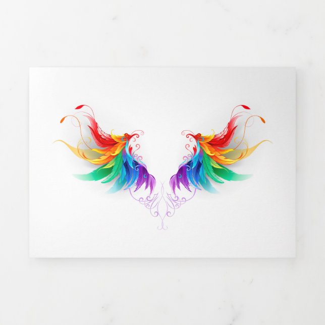 Fluffy Rainbow Wings Dreifach Gefaltete Einladung (Cover)