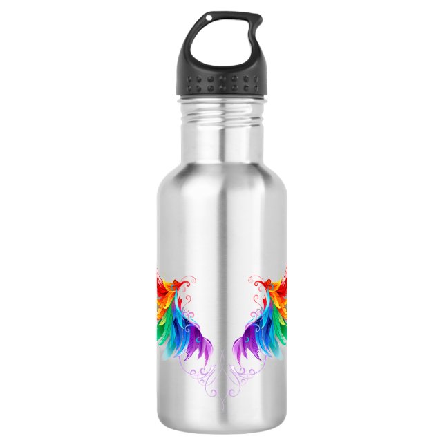 Fluffy Rainbow Wings Edelstahlflasche (Vorderseite)