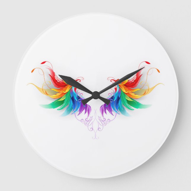 Fluffy Rainbow Wings Große Wanduhr (Vorderseite)