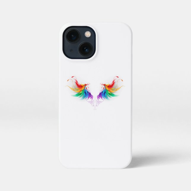 Fluffy Rainbow Wings iPhone 13 Mini Hülle (Rückseite)
