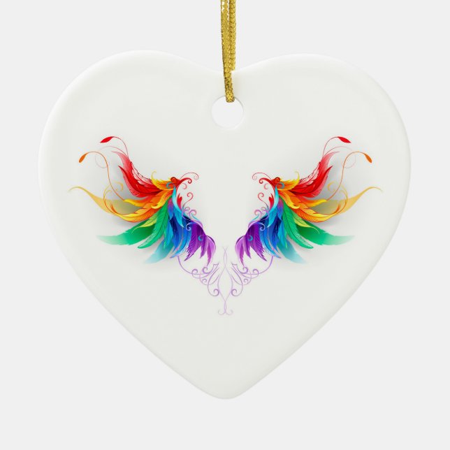 Fluffy Rainbow Wings Keramik Ornament (Vorne)
