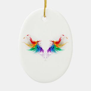 Fluffy Rainbow Wings Keramik Ornament
