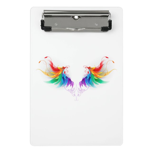 Fluffy Rainbow Wings Mini Klemmbrett (Vorderseite)