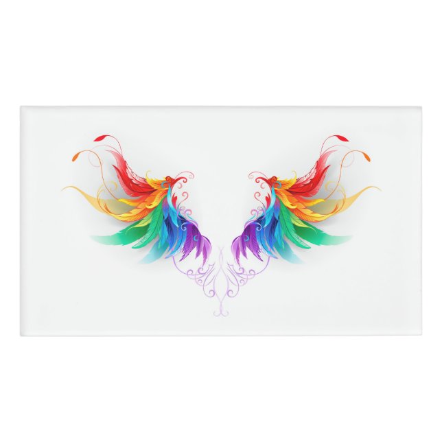 Fluffy Rainbow Wings Namenschild (Vorderseite)
