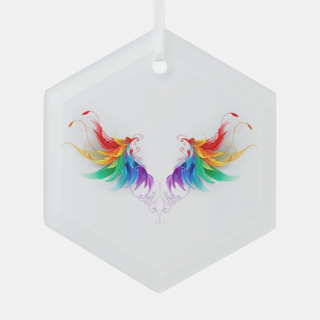 Fluffy Rainbow Wings Ornament Aus Glas (Vorderseite)