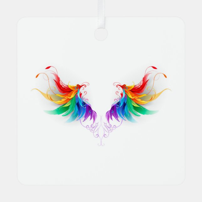 Fluffy Rainbow Wings Ornament Aus Metall (Vorderseite)