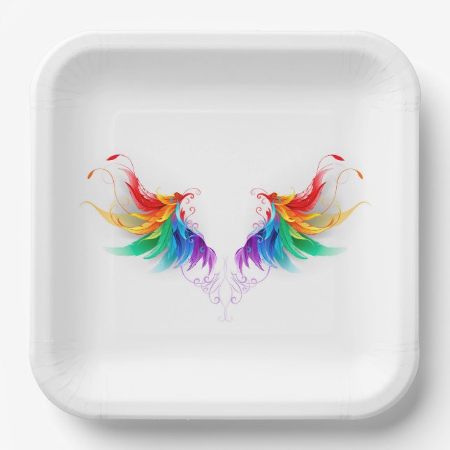 Fluffy Rainbow Wings Pappteller (Vorderseite)