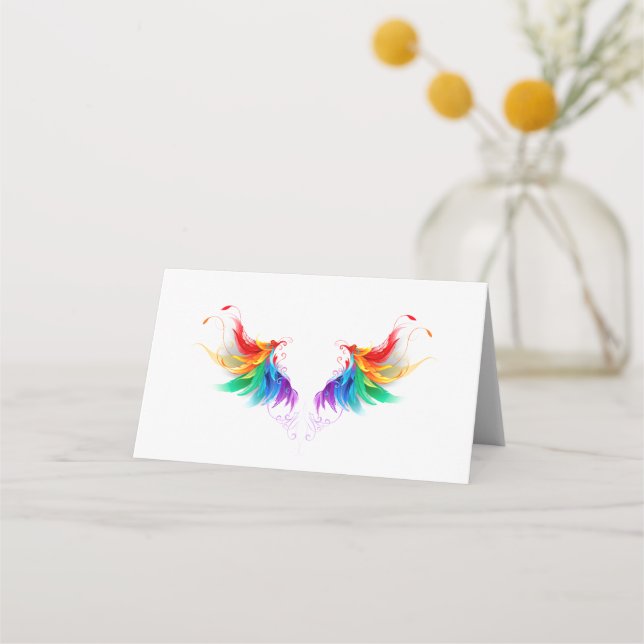 Fluffy Rainbow Wings Platzkarte (Vorderseite)