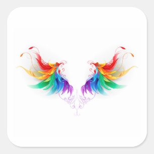 Fluffy Rainbow Wings Quadratischer Aufkleber