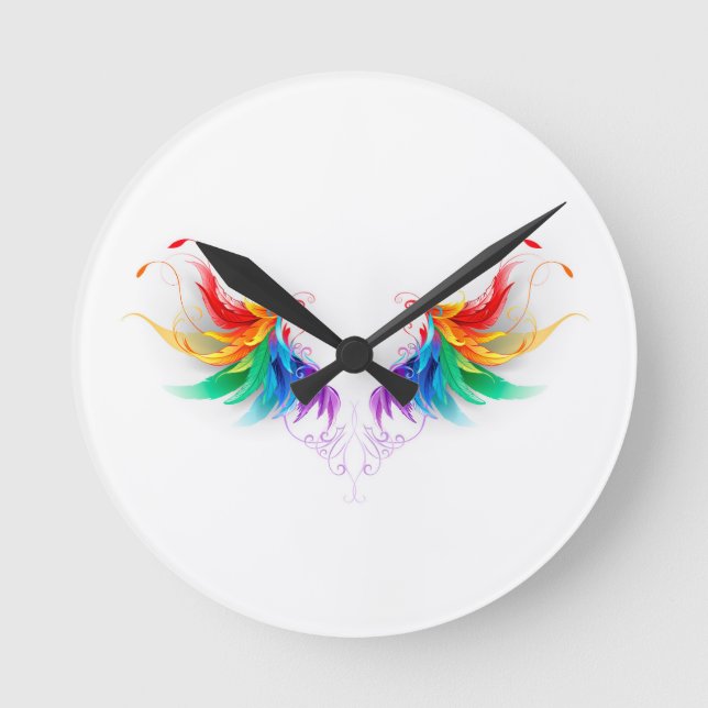 Fluffy Rainbow Wings Runde Wanduhr (Vorderseite)