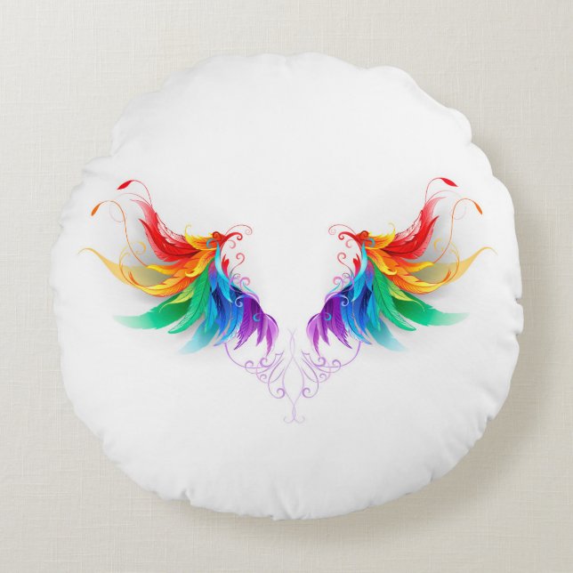 Fluffy Rainbow Wings Rundes Kissen (Vorderseite)
