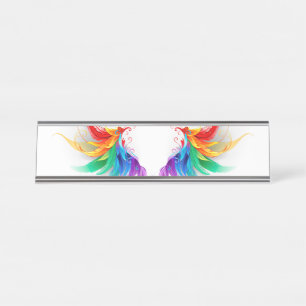 Fluffy Rainbow Wings Schreibtischnamensplakette