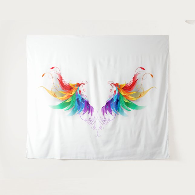 Fluffy Rainbow Wings Wandteppich (Vorderseite (Horizontal))