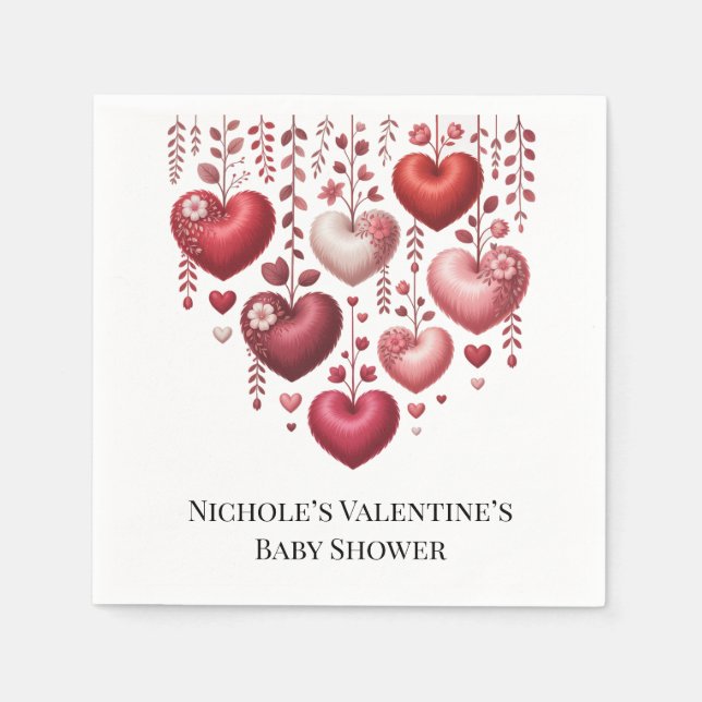 Fluffy Red Floral Heart Baby Shower Serviette (Vorderseite)