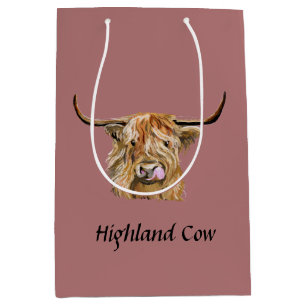 Fluffy Red Highland Cow Original Digital Art Mittlere Geschenktüte