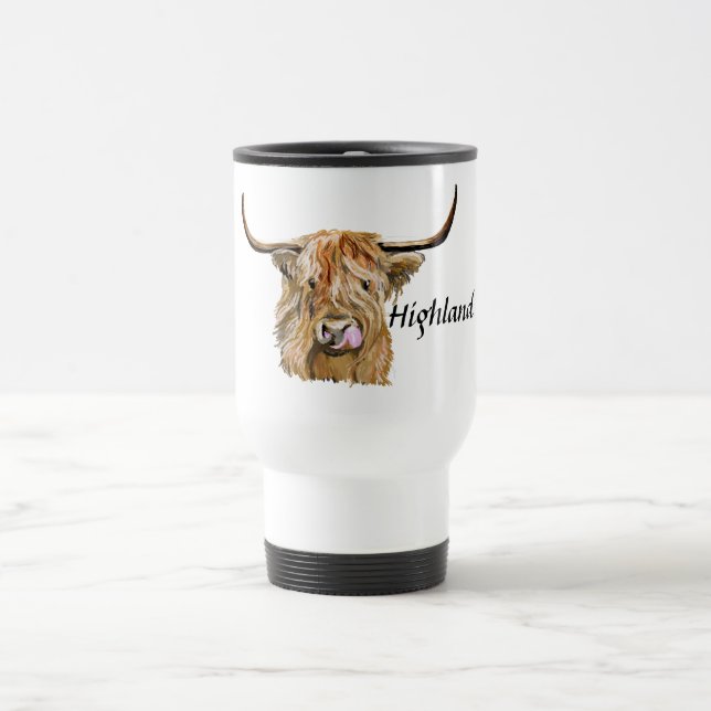 Fluffy Red Highland Cow Original Digital Art  Reisebecher (Mittel)