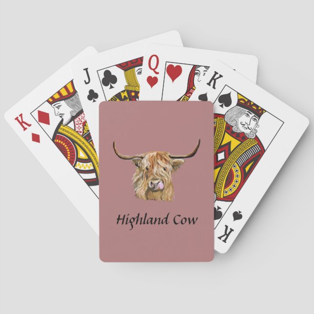 Fluffy Red Highland Cow Original Digital Art Spielkarten (Rückseite)