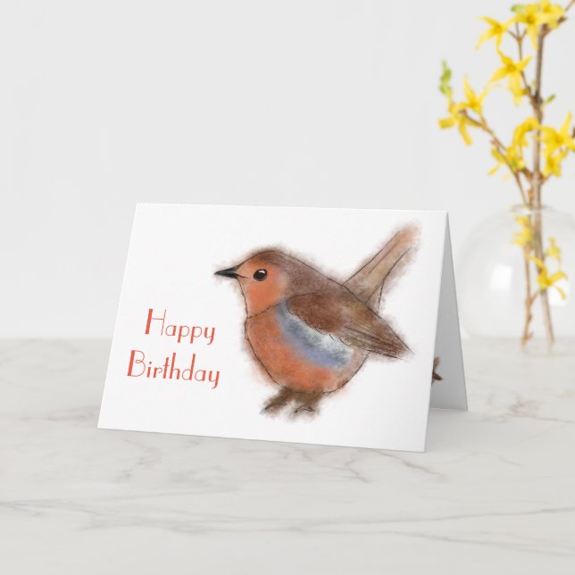 Fluffy Robin Birthday  Karte (Gelbe Blume)
