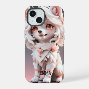 Fluffy Rose and White Puppy Kids Nom personnalisé