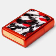 Fluffy Rouge noir et blanc plumes