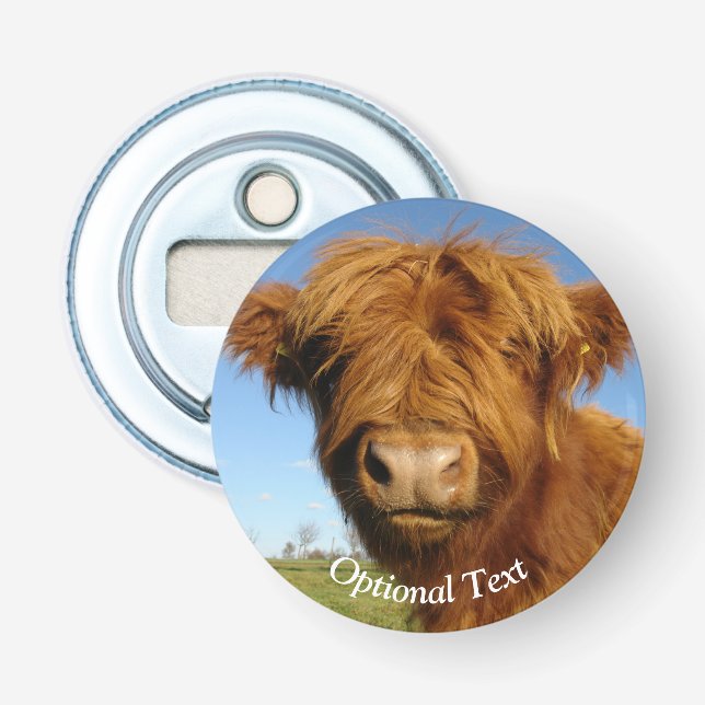 Fluffy Scottish Highland Cow - Blue Sky Flaschenöffner (Vorderseite)