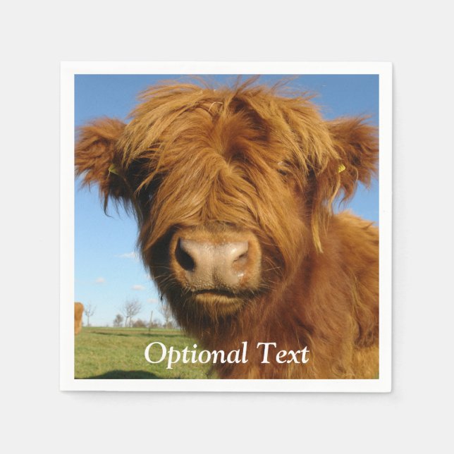Fluffy Scottish Highland Cow - Blue Sky Serviette (Vorderseite)