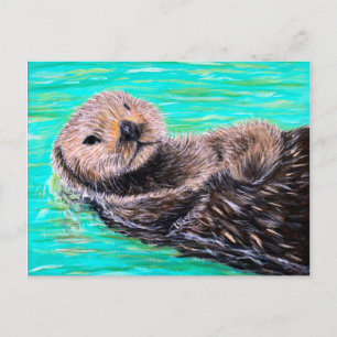 Fluffy Sea Otter Painting Postkarte