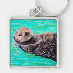 Fluffy Sea Otter Painting Schlüsselanhänger