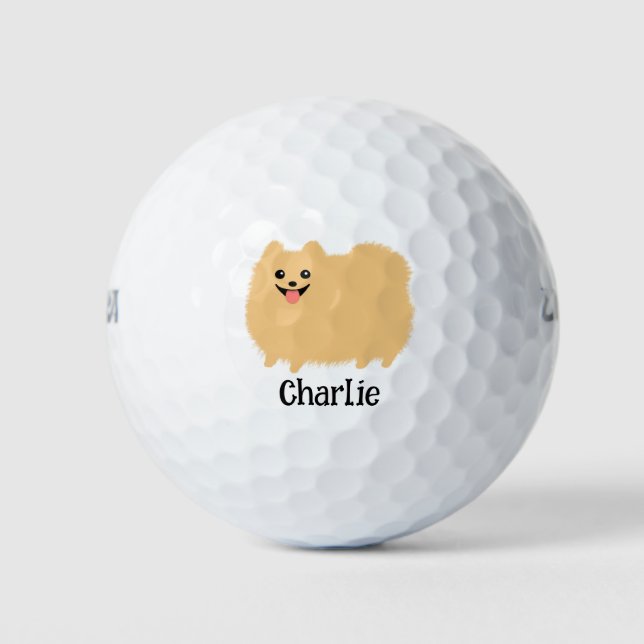 Fluffy Spitz Niedlicher Hund mit Individuelle Name Golfball (Vorderseite)