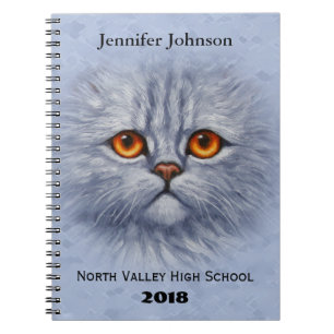 Fluffy Tabby Cat Kitten Face Light Grau Notizblock