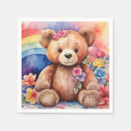 Fluffy Teddy Bear mit Regenbogen Serviette