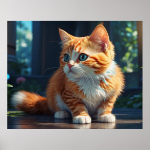 *~* Fluffy Turn Head Kitty Cat 5:4 Feline Kitten Poster