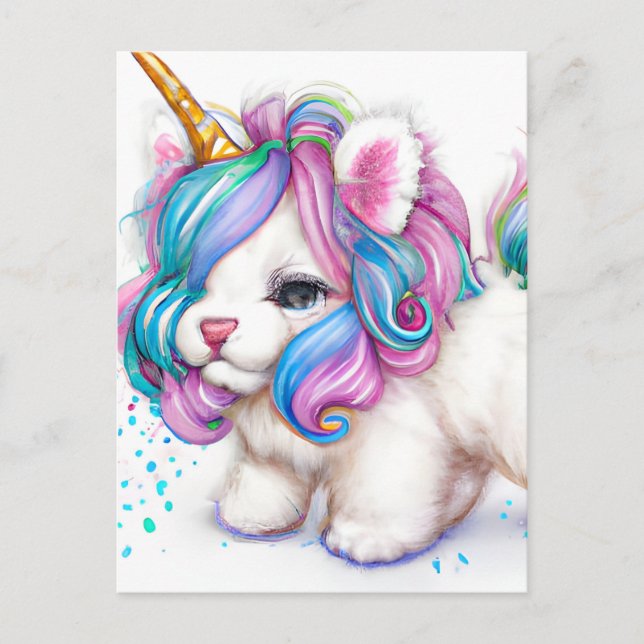Fluffy Unicorn Puppy Postkarte (Vorderseite)