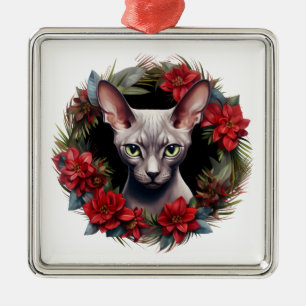FLUFFY WATERCOLOR HOLIDAY CHRISTMAS HAIRLESS CAT ORNAMENT AUS METALL
