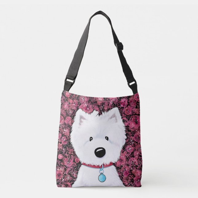Fluffy Westie Blumenbilder Tragetaschen Mit Langen Trägern (Vorderseite)