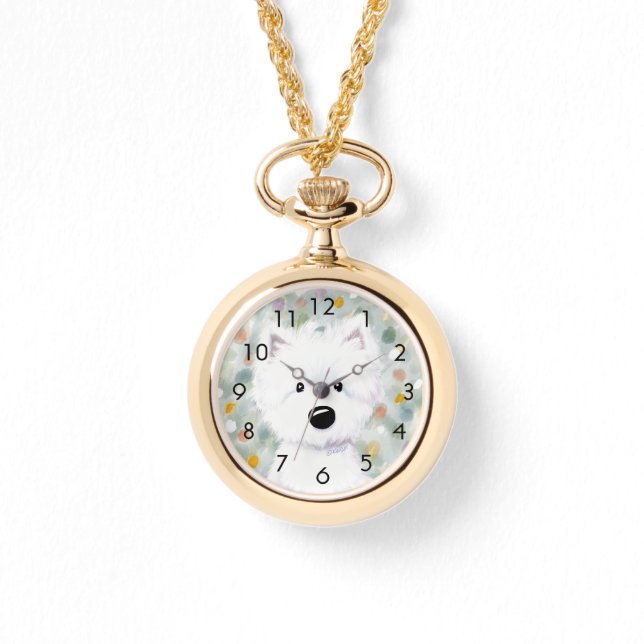 Fluffy Westie Impressionen Armbanduhr (Vorderseite)