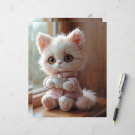 Fluffy White and Light Pink Cat Scrapbook Paper