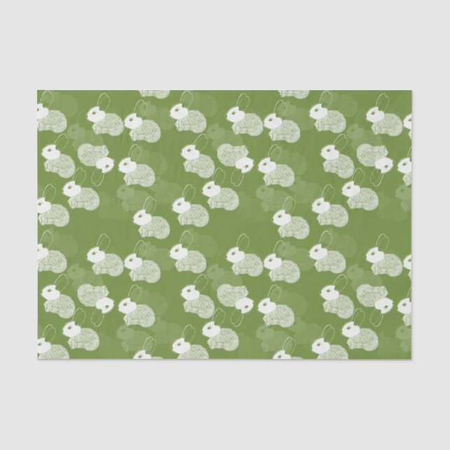 Fluffy White Bunnies auf Green Seidenpapier (Vorderseite)