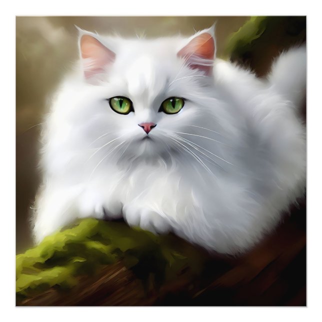Fluffy White Cat Painting Fotodruck (Vorne)